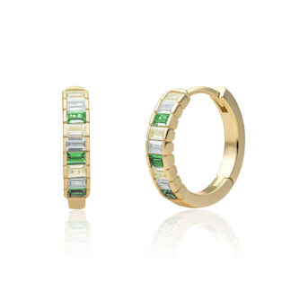 Sparkling EAG23-CZ03 Gold Baguette Huggies Green