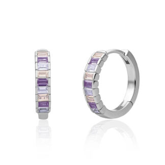Sparkling EAG23-CZ04 Gold Baguette Huggies Purple